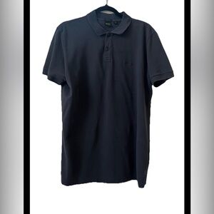 Hugo Boss Logo Polo Shirt Men's US Large Short Sleeve Navy Blue L (0677)